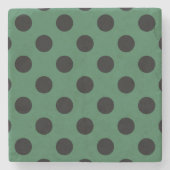 Schwarze Polka-Punkte auf kelgrün Steinuntersetzer (Vorderseite)