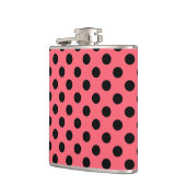 Schwarze Polka Punkte auf Korallen Flachmann (Links)