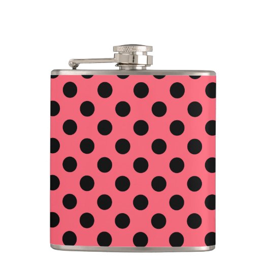 Schwarze Polka Punkte auf Korallen Flachmann (Vorderseite)