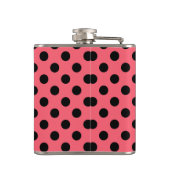 Schwarze Polka Punkte auf Korallen Flachmann (Rückseite)