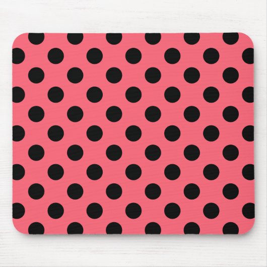 Schwarze Polka Punkte auf Korallen Mousepad (Vorne)