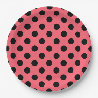 Schwarze Polka Punkte auf Korallen Pappteller
