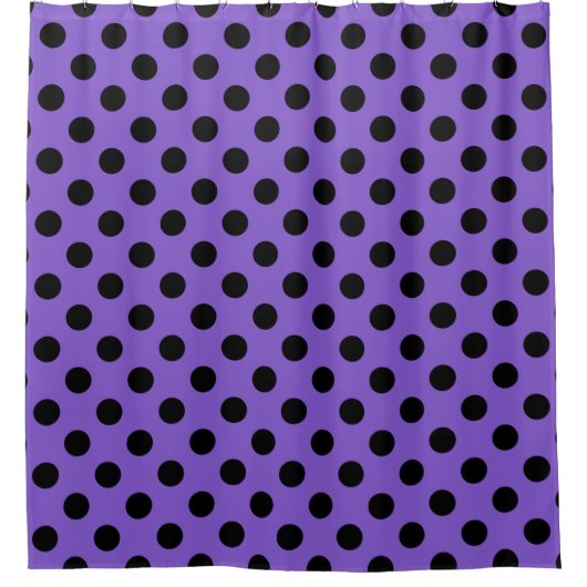 Schwarze Polka-Punkte auf Lavendel Duschvorhang (Vorderseite)