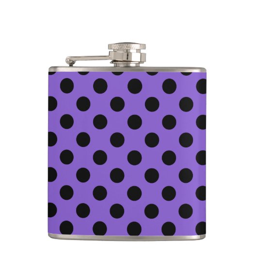 Schwarze Polka-Punkte auf Lavendel Flachmann (Vorderseite)