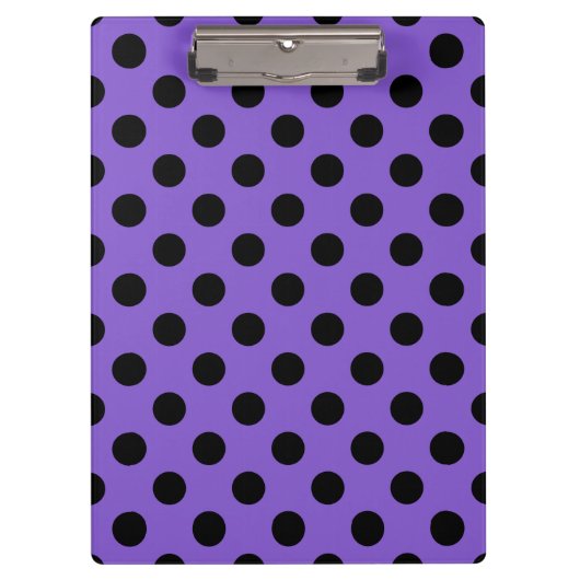 Schwarze Polka-Punkte auf Lavendel Klemmbrett (Vorderseite)