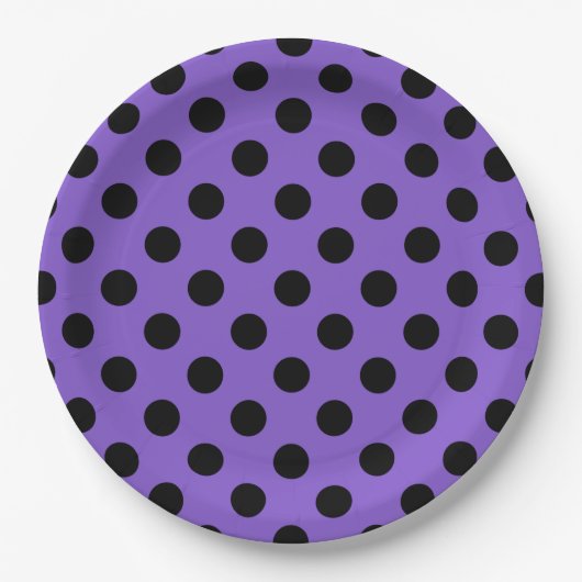 Schwarze Polka-Punkte auf Lavendel Pappteller (Vorderseite)