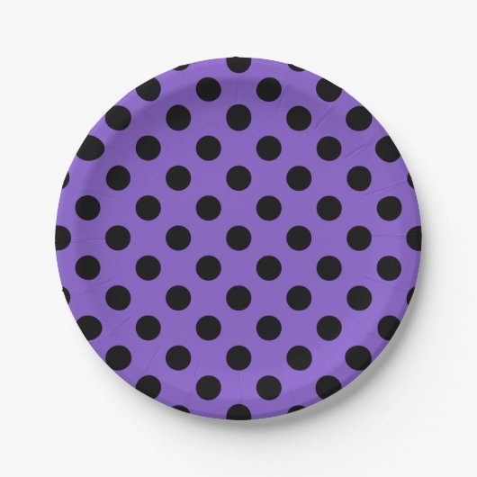 Schwarze Polka-Punkte auf Lavendel Pappteller (Vorderseite)