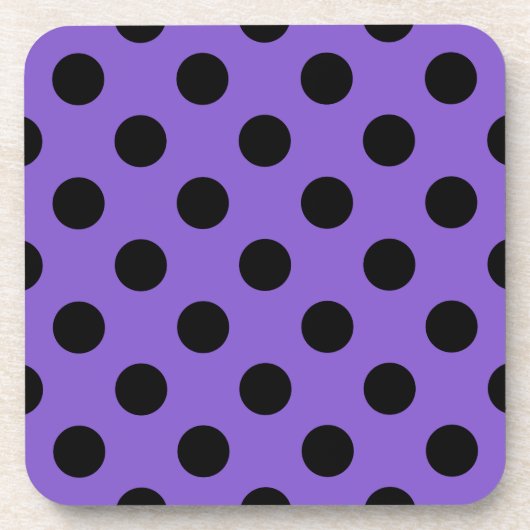 Schwarze Polka-Punkte auf Lavendel Untersetzer (Vorderseite)