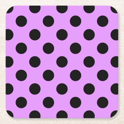 Schwarze Polka-Punkte auf Lila Rechteckiger Pappuntersetzer (Vorderseite)