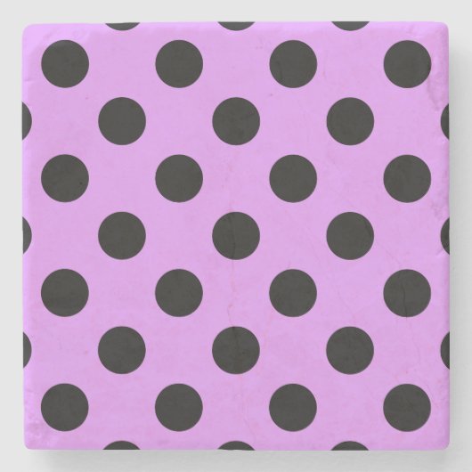 Schwarze Polka-Punkte auf Lila Steinuntersetzer (Vorderseite)
