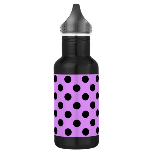 Schwarze Polka-Punkte auf Lila Trinkflasche (Links)