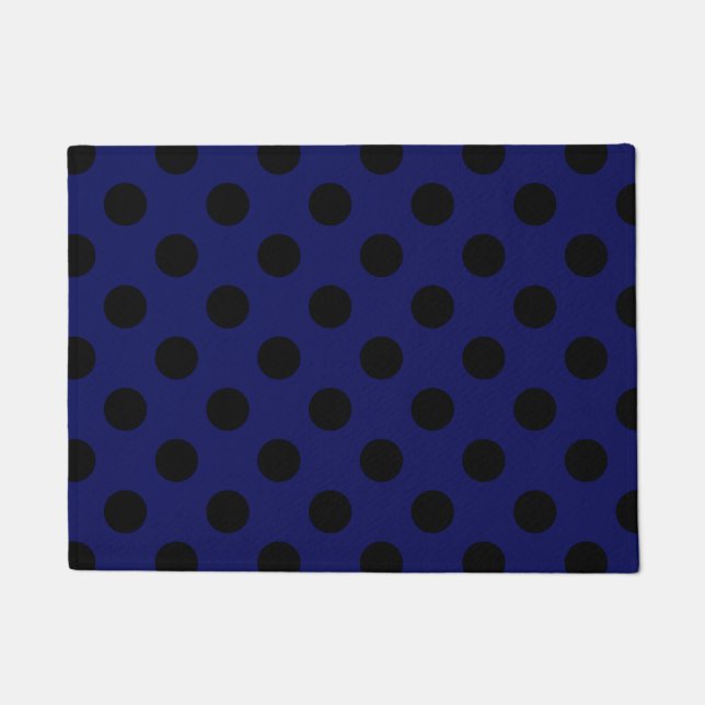 Schwarze Polka Punkte auf marineblau Fußmatte (Vorderseite)