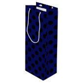 Schwarze Polka Punkte auf marineblau Geschenktüte Für Weinflaschen (Vorderseite Schrägansicht)