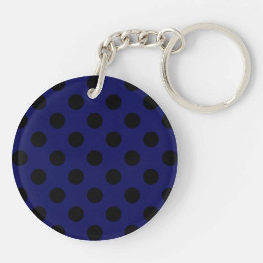 Schwarze Polka Punkte auf marineblau Schlüsselanhänger (Rückseite)