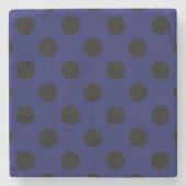 Schwarze Polka Punkte auf marineblau Steinuntersetzer (Vorderseite)
