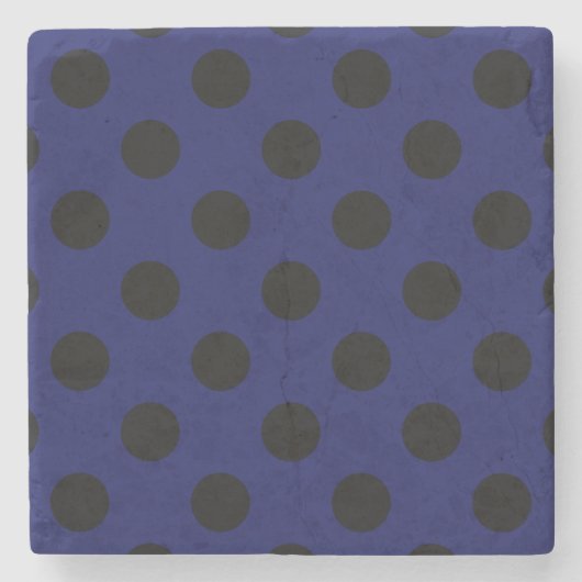 Schwarze Polka Punkte auf marineblau Steinuntersetzer (Vorderseite)