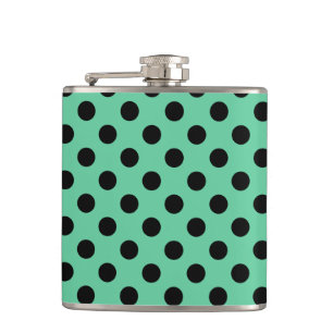 Schwarze Polka Punkte auf Minzgrün Flachmann