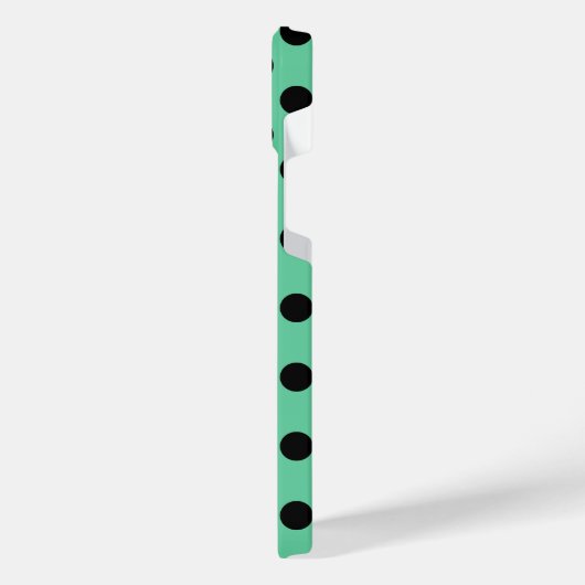 Schwarze Polka Punkte auf Minzgrün iPhone Hülle (Linke Seite)