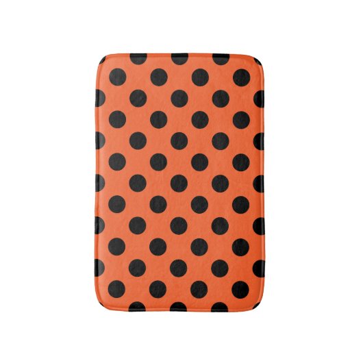 Schwarze Polka-Punkte auf Orange Badematte (Vorderseite Vertikal)