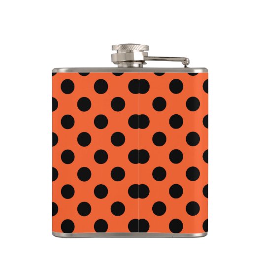 Schwarze Polka-Punkte auf Orange Flachmann (Rückseite)