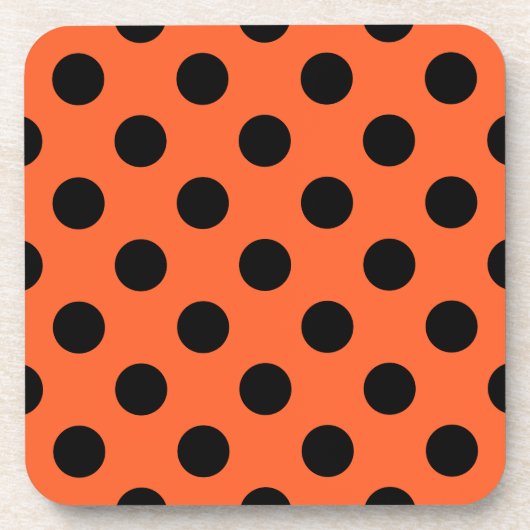 Schwarze Polka-Punkte auf Orange Getränkeuntersetzer (Vorderseite)