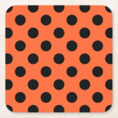 Schwarze Polka-Punkte auf Orange Rechteckiger Pappuntersetzer (Vorderseite)