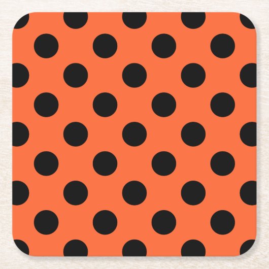 Schwarze Polka-Punkte auf Orange Rechteckiger Pappuntersetzer (Vorderseite)