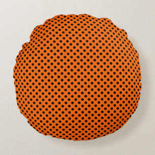 Schwarze Polka Punkte auf Orange Rundes Kissen