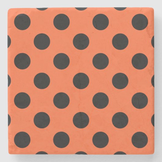 Schwarze Polka-Punkte auf Orange Steinuntersetzer (Vorderseite)