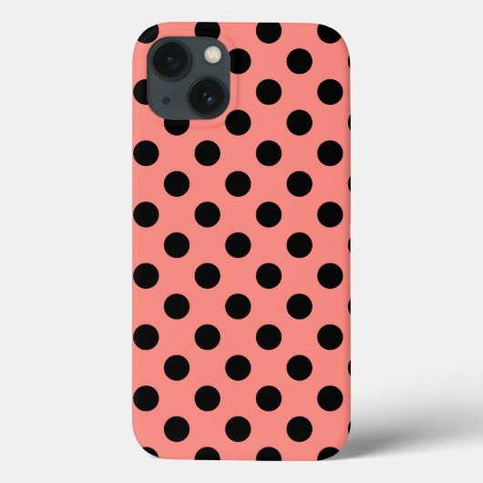 Schwarze Polka Punkte auf Peach Case-Mate iPhone G Hülle (Rückseite)