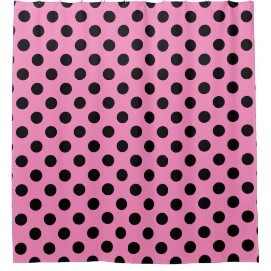 Schwarze Polka-Punkte auf Rosa Duschvorhang (Vorderseite)