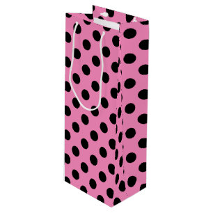 Schwarze Polka-Punkte auf Rosa Geschenktüte Für Weinflaschen