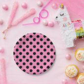 Schwarze Polka-Punkte auf Rosa Pappteller (Party)