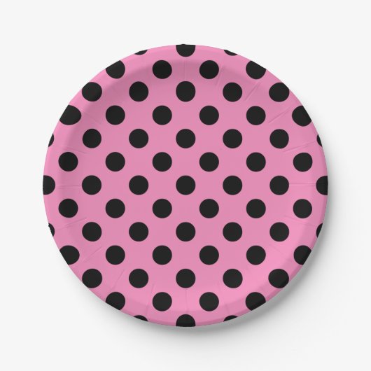 Schwarze Polka-Punkte auf Rosa Pappteller (Vorderseite)