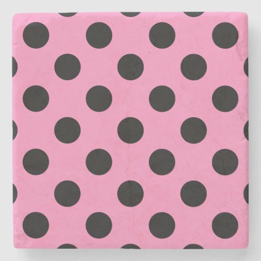 Schwarze Polka-Punkte auf Rosa Steinuntersetzer (Vorderseite)
