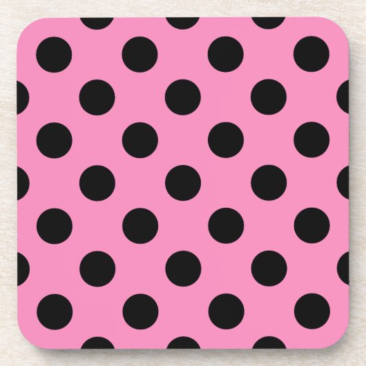 Schwarze Polka-Punkte auf Rosa Untersetzer (Vorderseite)