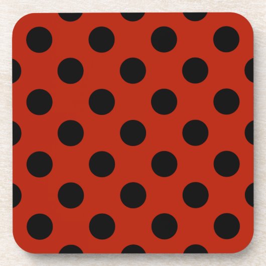 Schwarze Polka Punkte auf rot Getränkeuntersetzer (Vorderseite)