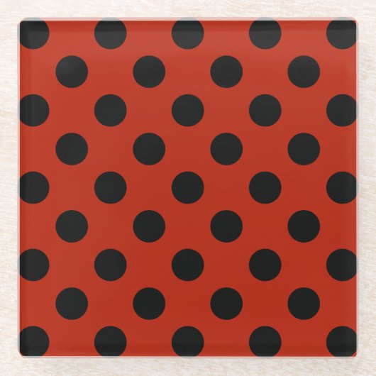 Schwarze Polka Punkte auf rot Glasuntersetzer (Vorderseite)