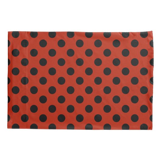 Schwarze Polka Punkte auf rot Kissenbezug (Rückseite)