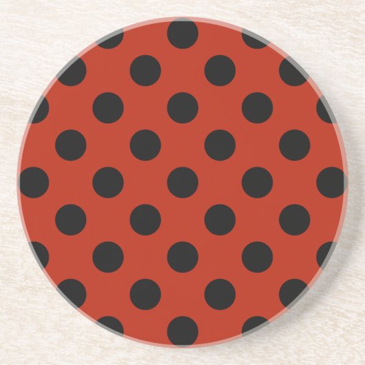 Schwarze Polka Punkte auf rot Sandstein Untersetzer (Vorne)