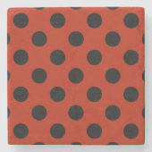 Schwarze Polka Punkte auf rot Steinuntersetzer (Vorderseite)