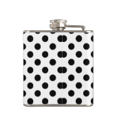 Schwarze Polka Punkte auf weiß Flachmann (Rückseite)