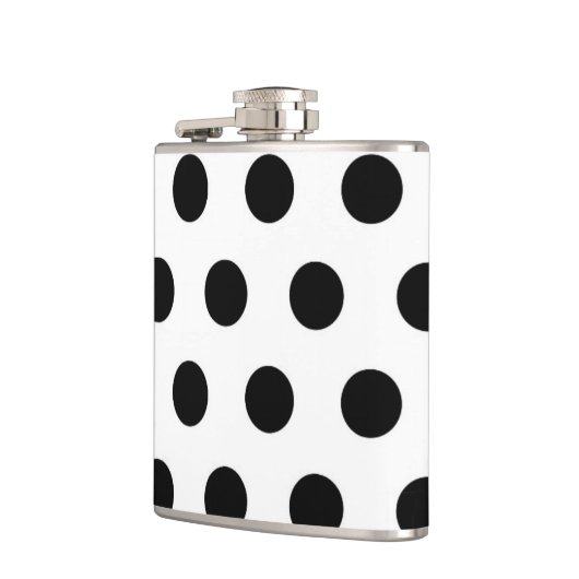 Schwarze Polka Punkte auf Weiß Flachmann (Links)