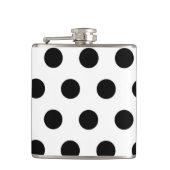 Schwarze Polka Punkte auf Weiß Flachmann (Vorderseite)