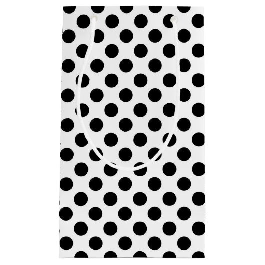 schwarze Polka-Punkte auf weiß Kleine Geschenktüte (Vorderseite)