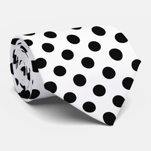 Schwarze Polka Punkte auf weiß Krawatte (Gerollt)