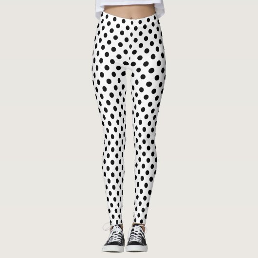 Schwarze Polka Punkte auf weißem Hintergrund Leggings (Vorderseite)