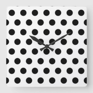 Schwarze Polka Punkte auf weißem Hintergrund Quadratische Wanduhr