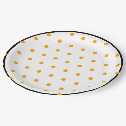Schwarze Polka-Punkte Pappteller (Schrägansicht)