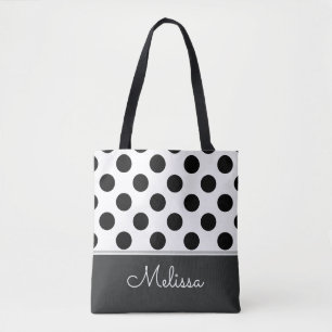 Schwarze Polka-Punkte Personalisiert Tasche